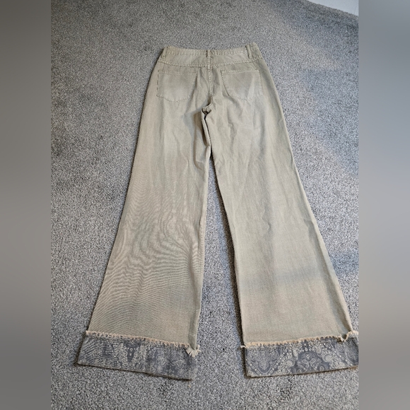 Easel Khaki Wideleg Paisley Cuff Denim 4 Pocket Boho Countryside Chic Coastal - Picture 2 of 10